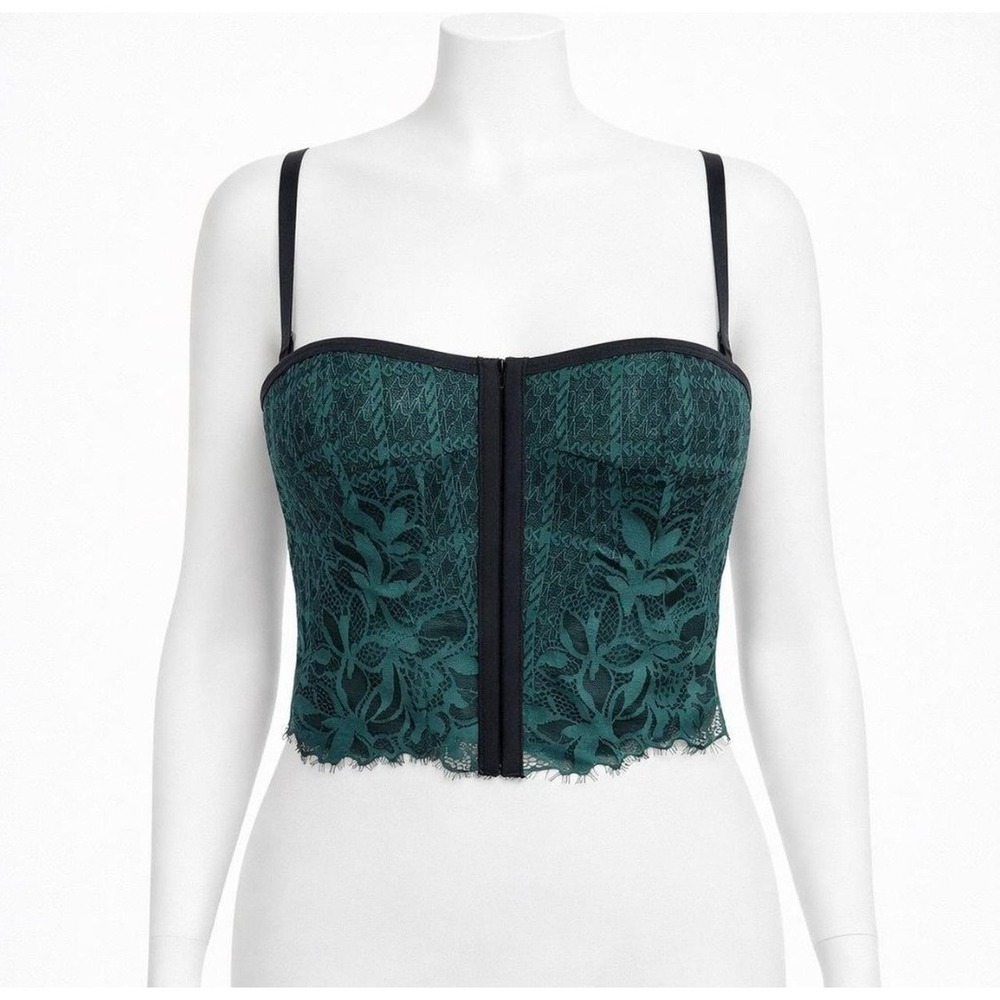 Aerie Women Emerald Floral Lace L Corset Crop Top Whimsigoth Dark Romance